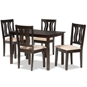 Baxton Studio Fenton Modern and Contemporary Sand Fabric Upholstered and Dark Brown Finished Wood 5-Piece Dining Set